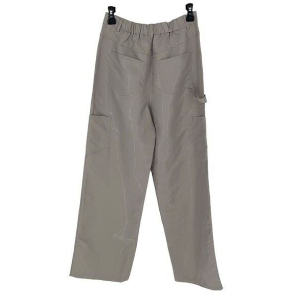 Papermoon Womens Flat Front High-Rise Straight Leg Cargo Pants Gray Sheen Small - Picture 3 of 9